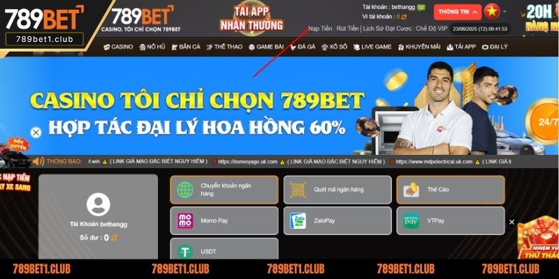 Nạp tiền vào 789BET thành công ngay lần đầu